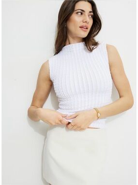 H&M White Ribbed Sleeveless Mock Neck Tank